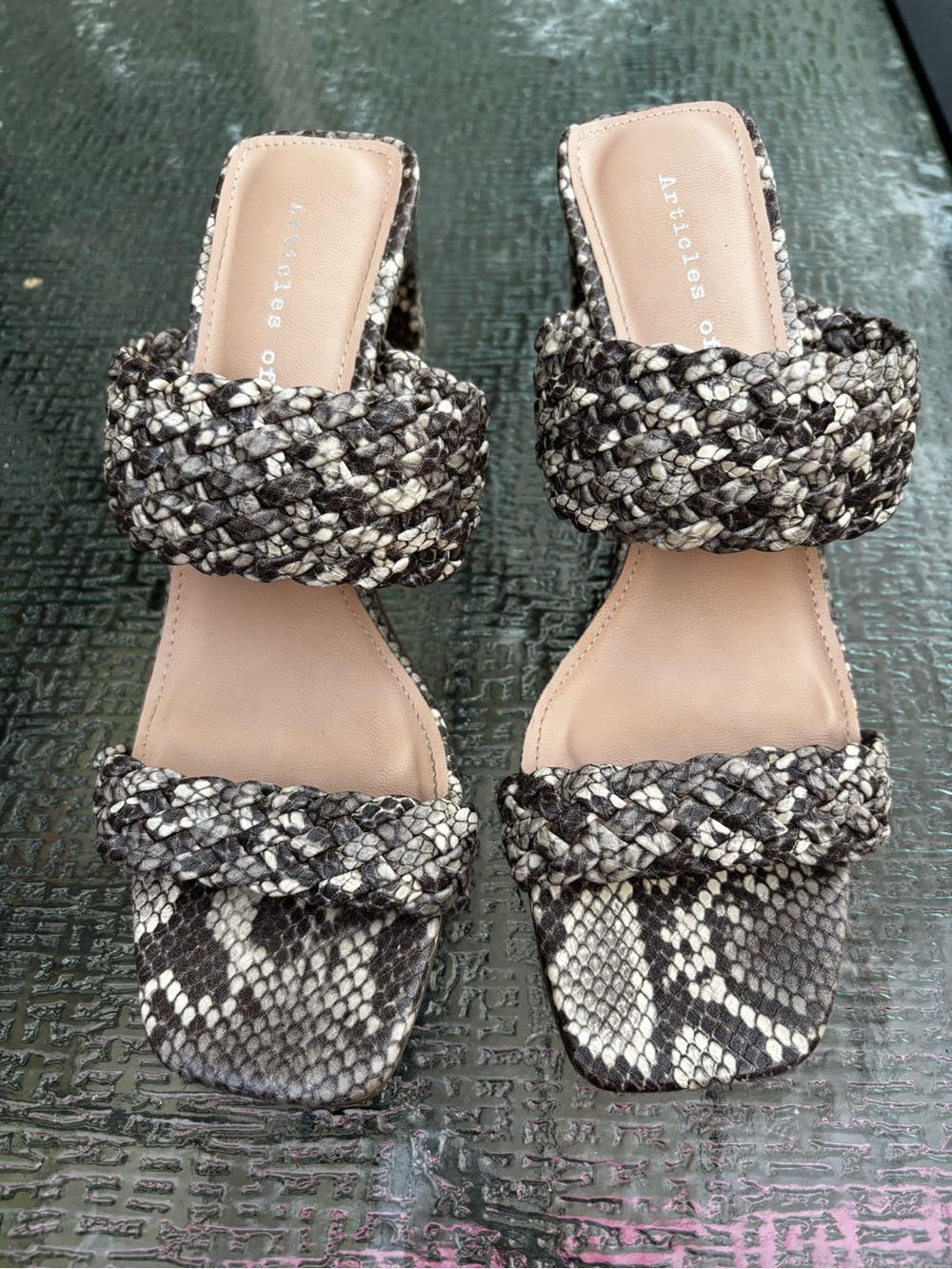 Articles of Society Snake Print Braided Strap Womens  Block Heels Sandals Size 9